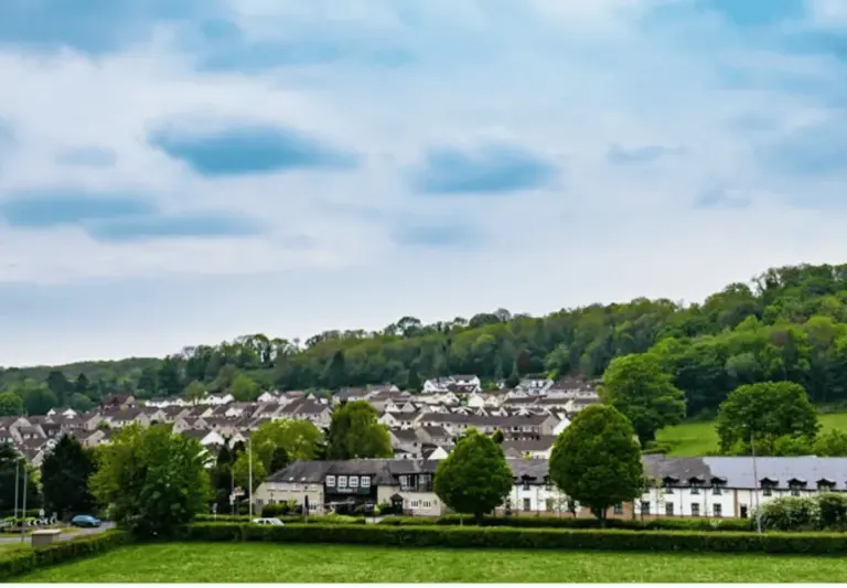 elevated view over wenvoe with trees and houses