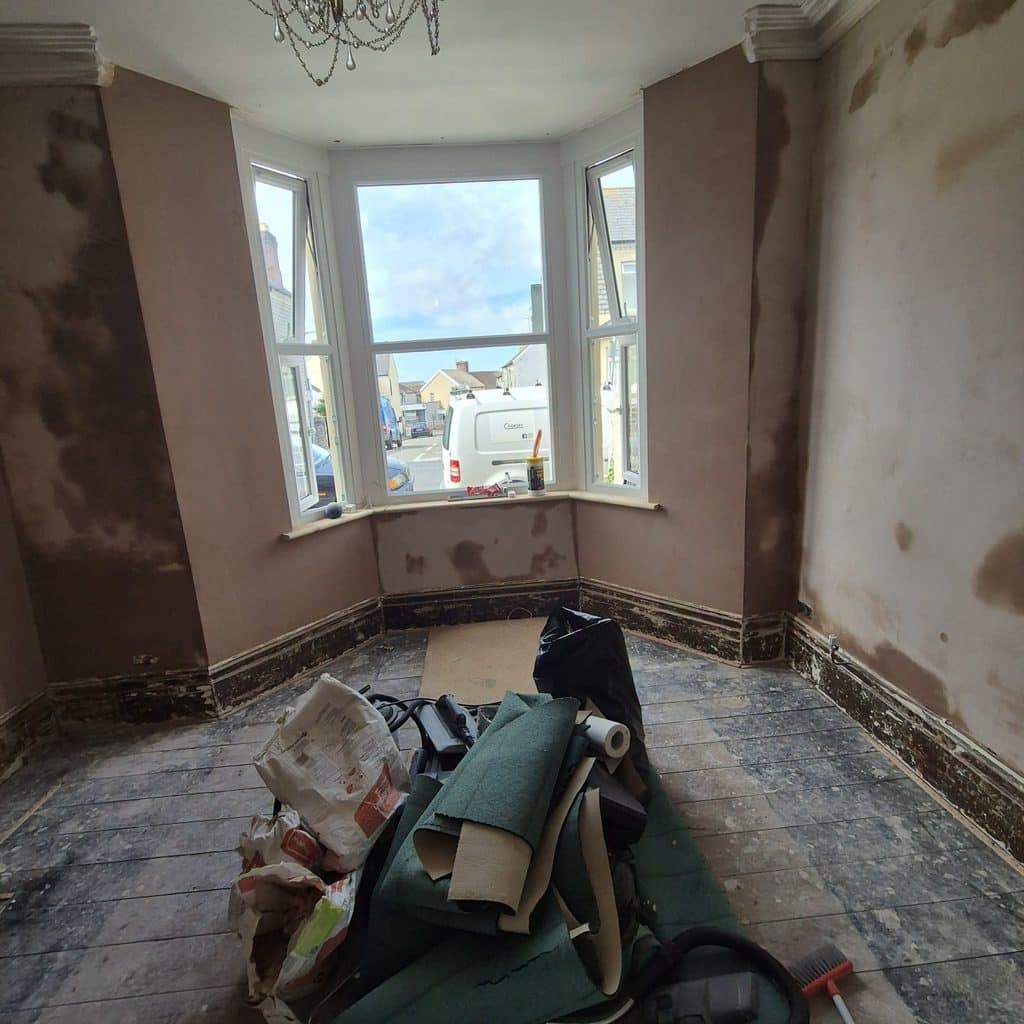 Re-Skimming a Victorian Room in Barry Ready for Redecoration 2 plaster skimming bay window room barry south wales 1